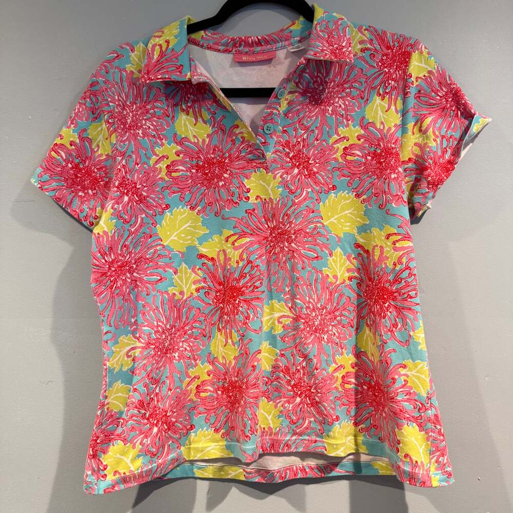 Key West Tropical Floral Print Polo Shirt Size XL